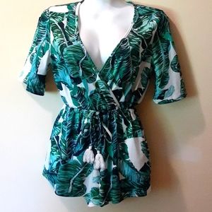 Tropical leaf print romper